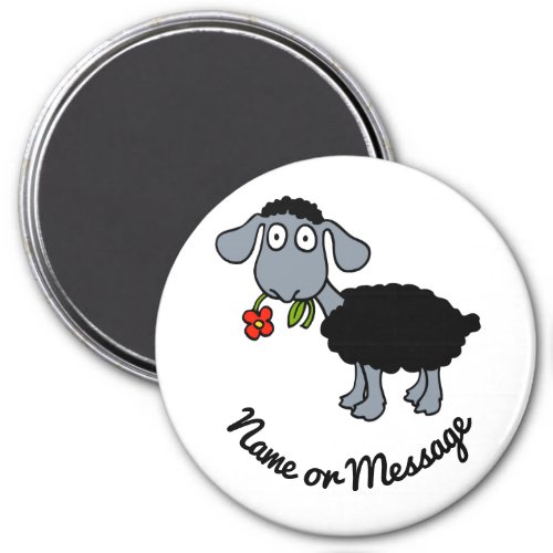 Cute Funny Black Lamb Sheep with Red Flower Custom Magnet