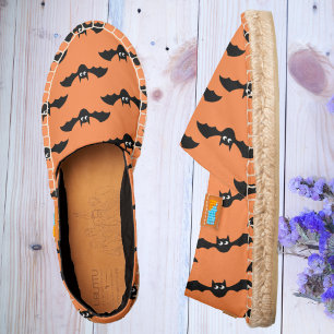 Cute Funny Black Orange Halloween Bat Pattern Espadrilles