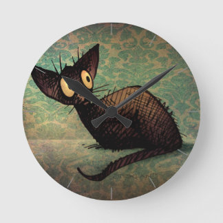 Cute Funny Black Oriental Cat Art Round Clock