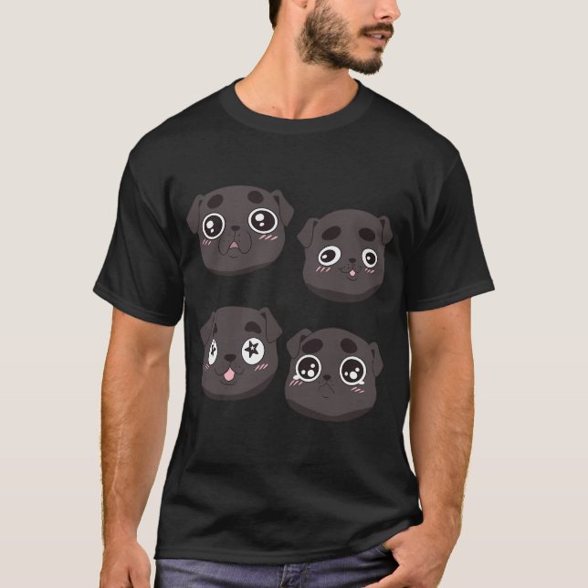 Cute funny black pug face pattern T-Shirt (Front)