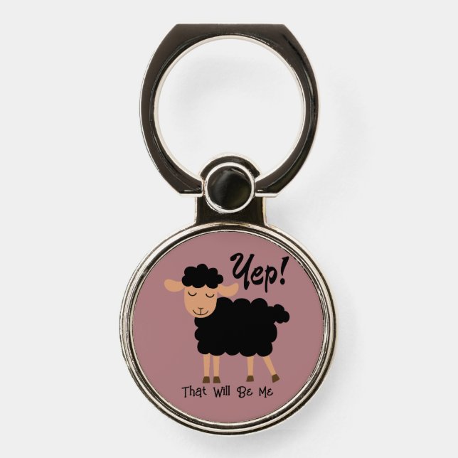 Cute Funny Black Sheep Saying Pink Phone Ring Stand (Front)