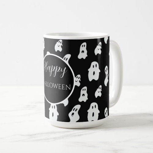 Cute Funny Black White Happy Ghosts Coffee Mug