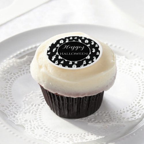 Cute Funny Black White Happy Ghosts Edible Frosting Rounds