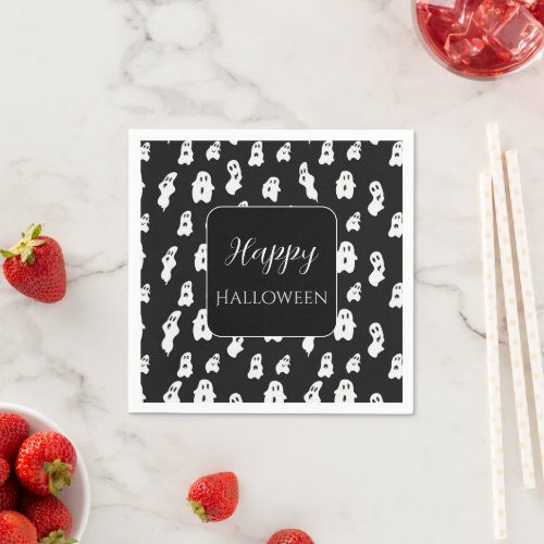 Cute Funny Black White Happy Ghosts Napkins