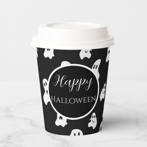 Cute Funny Black White Happy Ghosts Paper Cups