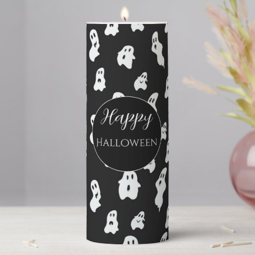 Cute Funny Black White Happy Ghosts Pillar Candle