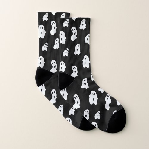 Cute Funny Black White Happy Ghosts Socks