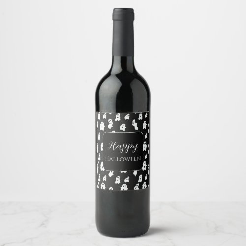 Cute Funny Black White Happy Ghosts Wine Label