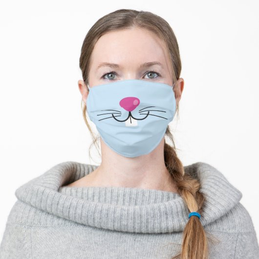 Cute Funny Blue Animal Bunny Face Adult Cloth Face Mask (Worn)