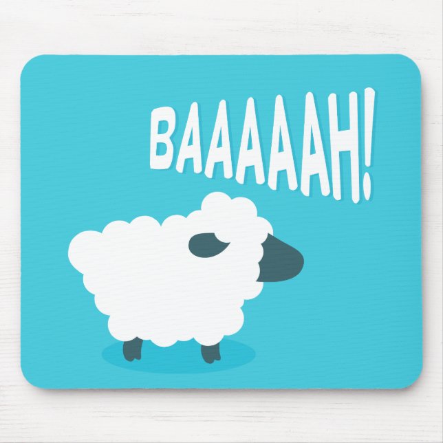Cute funny blue cartoon bleating sheep mouse pad (Front)
