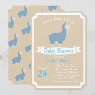 Cute Funny Blue Llama Baby Boy Baby Shower Invitation