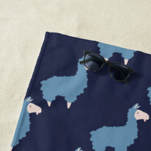 Cute Funny Blue Llamas with Initials Beach Towel