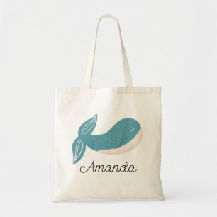 Cute funny blue whale. Nautical ocean animal Tote Bag