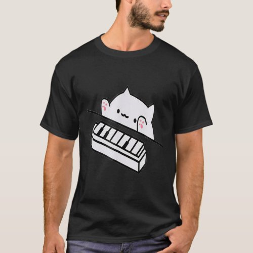 cute funny bongo cat meme piano version T_Shirt