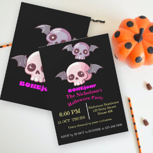 Cute Funny Bonjour Pun Halloween Invitation