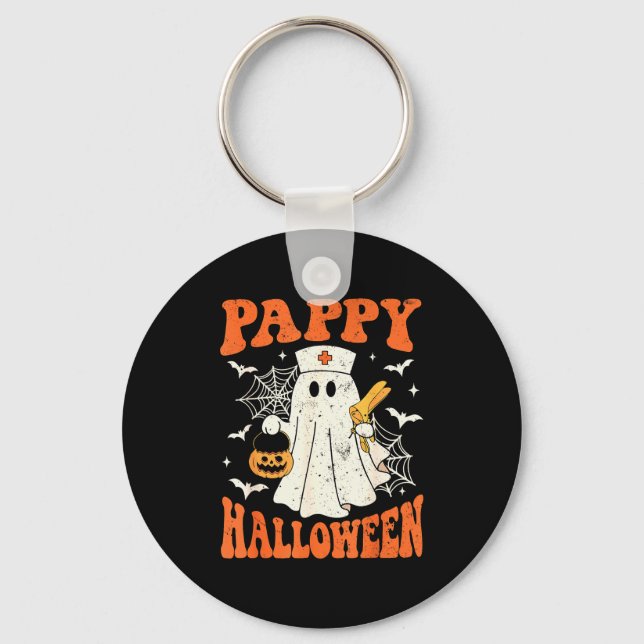 Cute Funny Boo Ghost Nurses Pappy Halloween Obgyn  Keychain (Front)