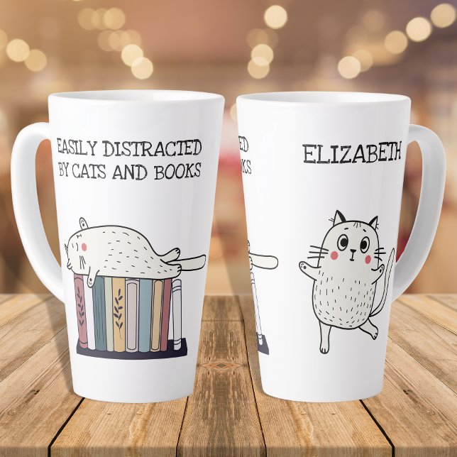Cute Funny Book Cat Lover Quote Bookworm Name Latte Mug (Creator Uploaded)