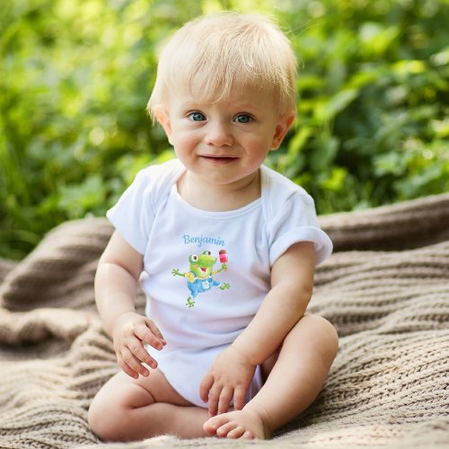 Cute Funny Boy Frog Blue Girl Baby Bodysuit