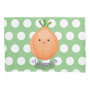 Cute funny brown onion cartoon illustration pillow case