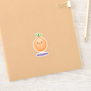 Cute funny brown onion cartoon illustration sticker