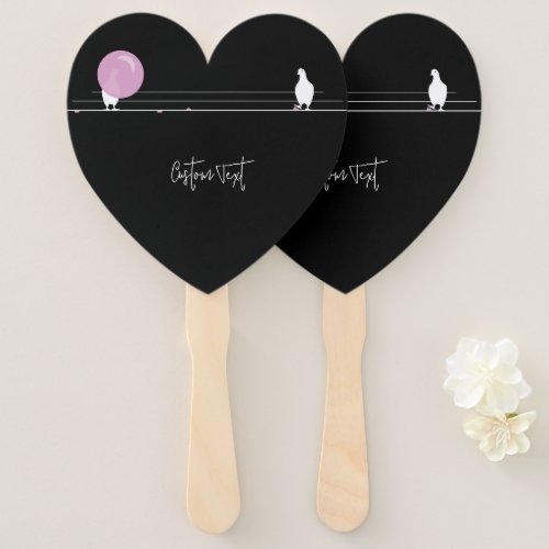 Cute Funny Bubblegum Birds on a Wire Black Hand Fan