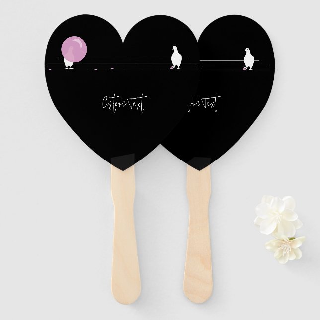 Cute Funny Bubblegum Birds on a Wire Black Hand Fan (Front and Back)