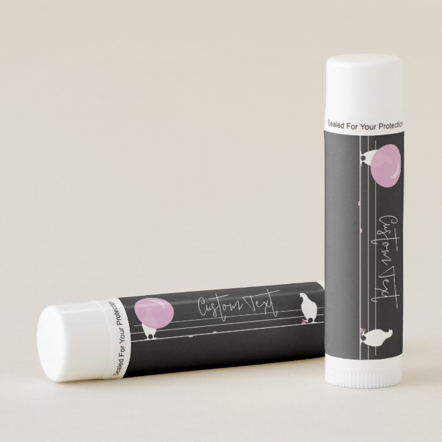 Cute Funny Bubblegum Birds on a Wire Black Lip Balm (Front)