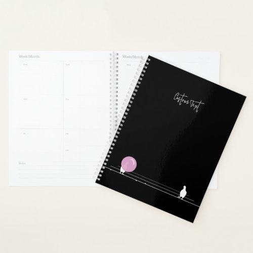 Cute Funny Bubblegum Birds on a Wire Black Planner