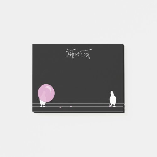 Cute Funny Bubblegum Birds on a Wire Black Post_it Notes