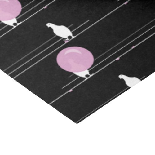 Cute Funny Bubblegum Birds on a Wire Pattern Black Tissue Paper