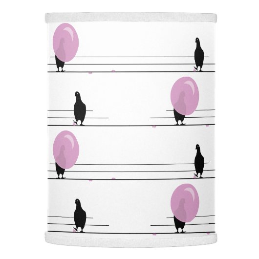 Cute Funny Bubblegum Birds on a Wire Pattern White Lamp Shade (Left)