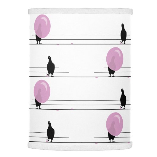 Cute Funny Bubblegum Birds on a Wire Pattern White Lamp Shade (Right)