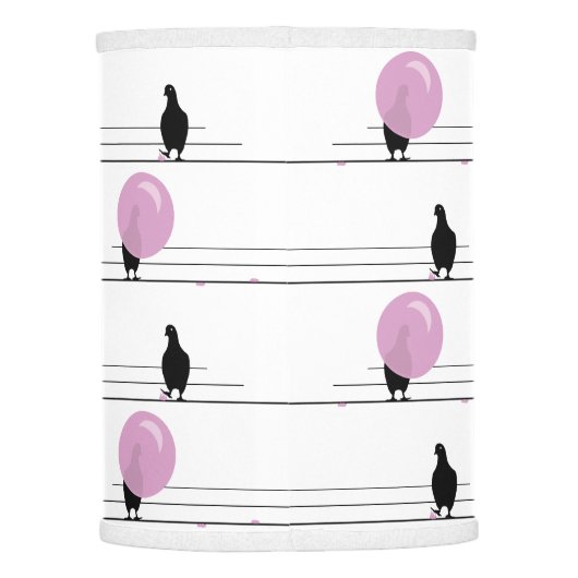 Cute Funny Bubblegum Birds on a Wire Pattern White Lamp Shade (Back)