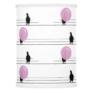 Cute Funny Bubblegum Birds on a Wire Pattern White Lamp Shade