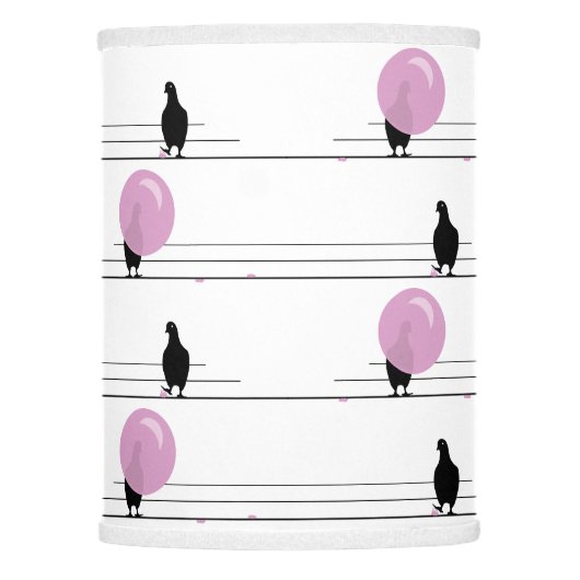 Cute Funny Bubblegum Birds on a Wire Pattern White Lamp Shade (Front)