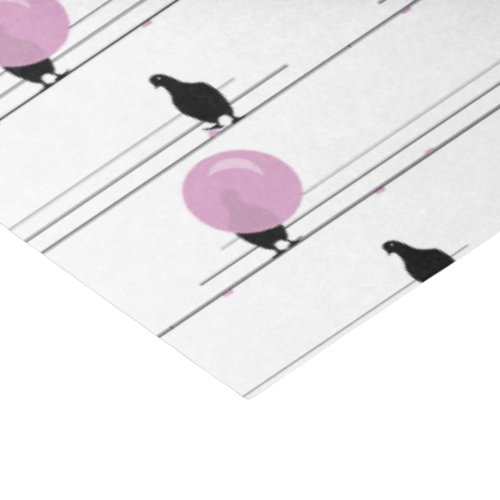 Cute Funny Bubblegum Birds on a Wire Pattern White Tissue Paper