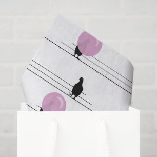 Cute Funny Bubblegum Birds on a Wire Pattern White Tissue Paper
