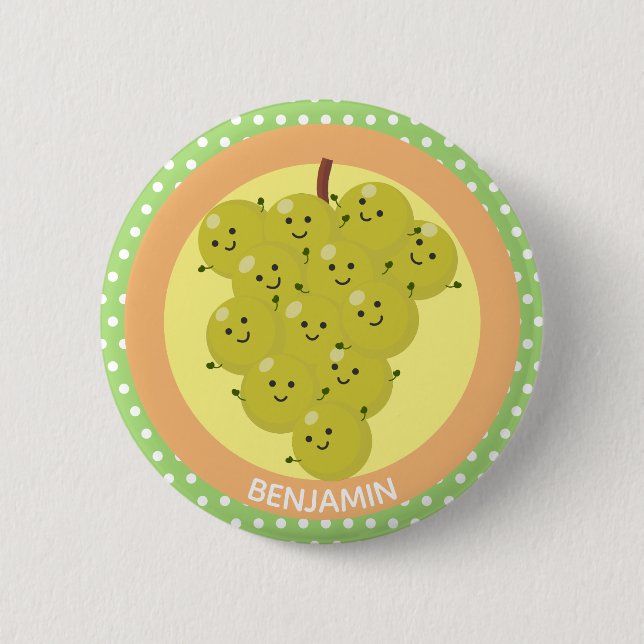 Cute funny bunch of grapes cartoon illustration button (Front)