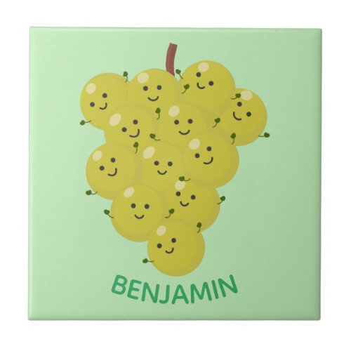 Cute funny bunch of grapes cartoon illustration ceramic tile