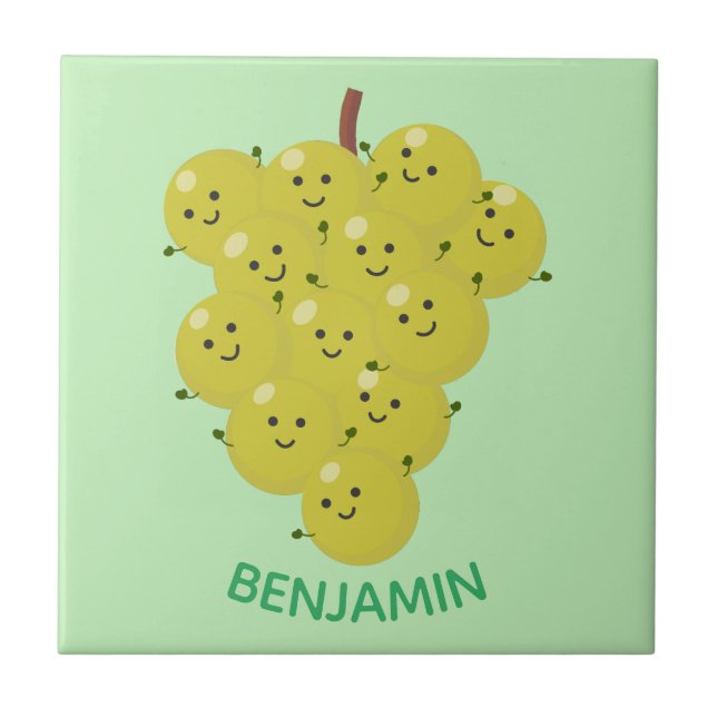 Cute funny bunch of grapes cartoon illustration ceramic tile (Front)