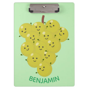 Cute funny bunch of grapes cartoon illustration clipboard