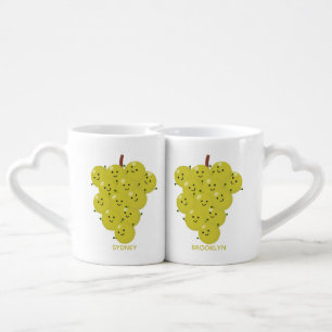 Cute funny bunch of grapes cartoon illustration coffee mug set