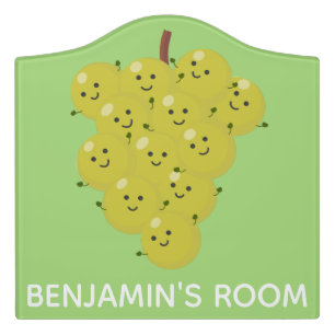 Cute funny bunch of grapes cartoon illustration door sign