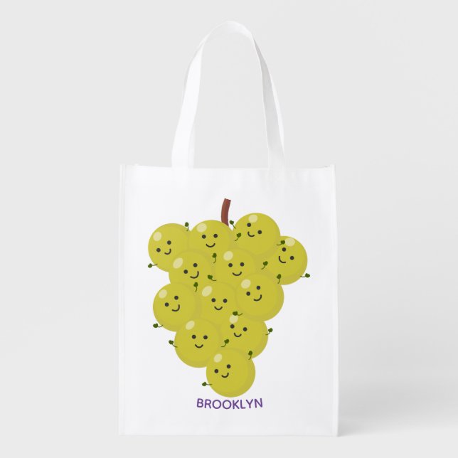 Cute funny bunch of grapes cartoon illustration grocery bag (Front)