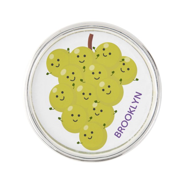Cute funny bunch of grapes cartoon illustration lapel pin (Front)