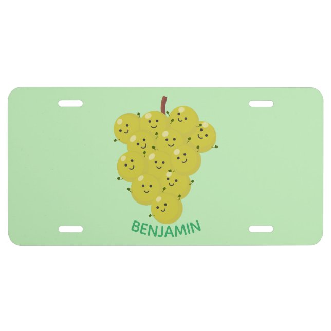 Cute funny bunch of grapes cartoon illustration  license plate (Front)