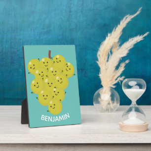 Cute funny bunch of grapes cartoon illustration plaque