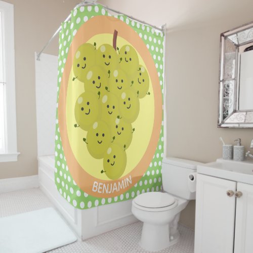 Cute funny bunch of grapes cartoon illustration shower curtain