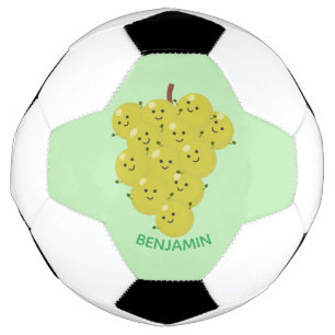 Cute funny bunch of grapes cartoon illustration soccer ball