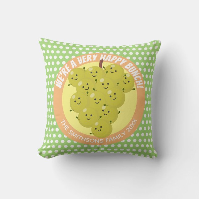 Cute funny bunch of grapes cartoon illustration throw pillow (Front)